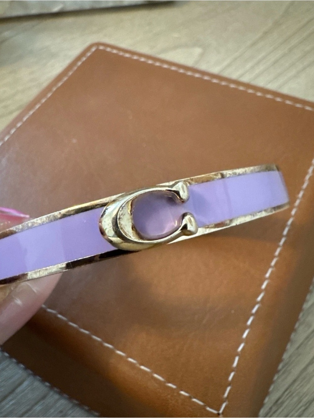 Coach Lavender Enamel Gold-Tone Signature C Bangle Vintage - Picture 4 of 5